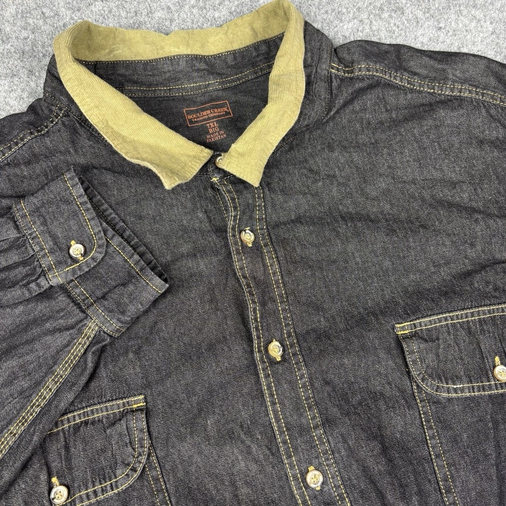 Boulder Creek Denim Chambray Shirt Mens 7xl Corduroy Collar Casual Button Down